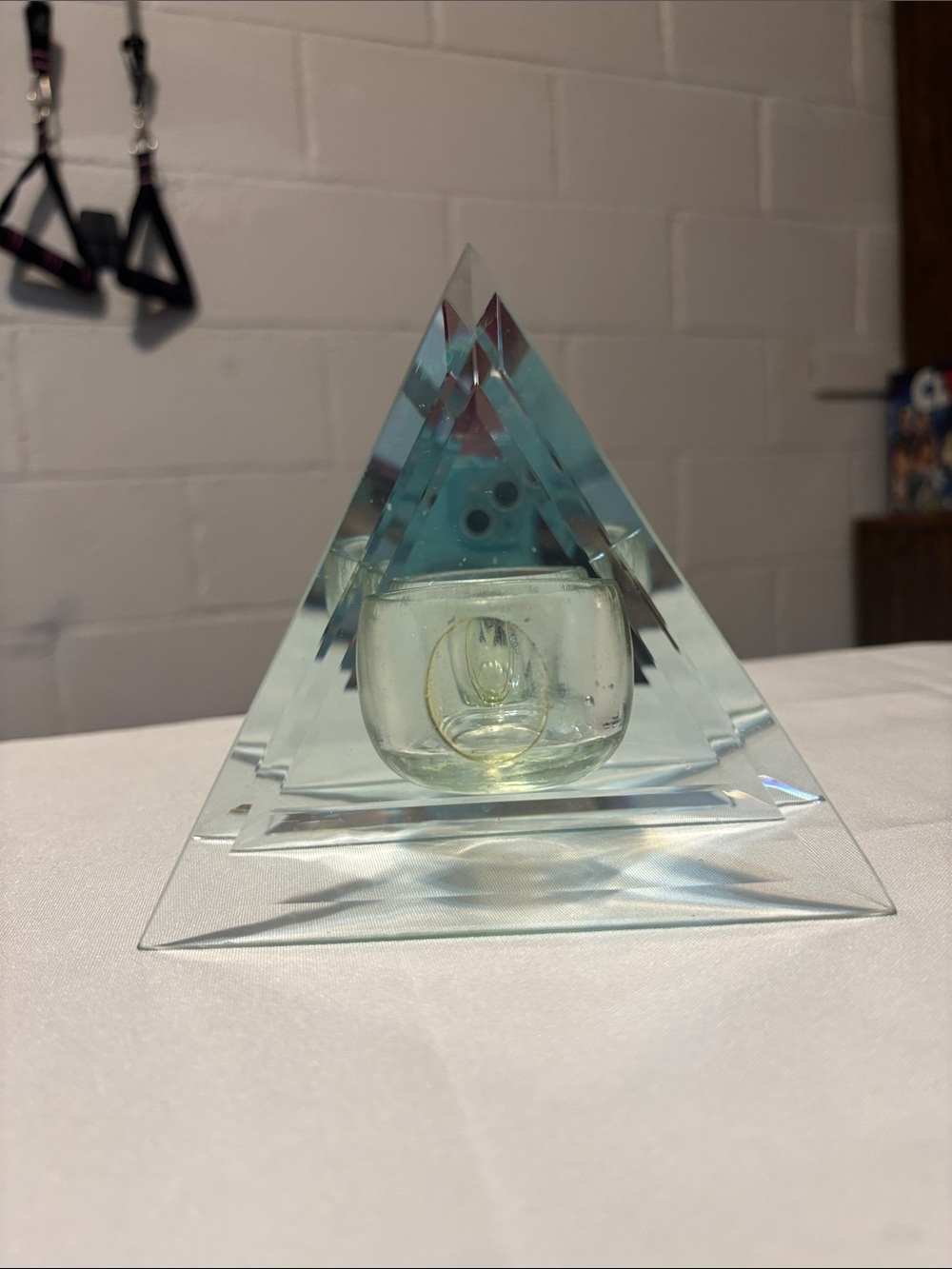 Glass Geometric Candle Holder with mirror background